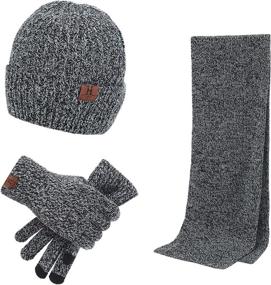 img 4 attached to 🧣 Unisex Ribbed Knit Beanie Hat Scarf Touch Screen Gloves Set - ecodudo