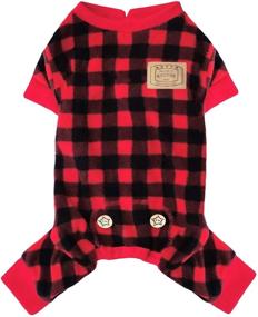 img 4 attached to 🎄 KYEESE Christmas Plaid Red Buffalo Check Dog Pajama Onesie – Cozy Pet Pajama in Soft Fleece