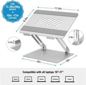 img 3 attached to 💻 Регулируемая алюминиевая эргономичная подставка для ноутбука с теплоотводом для MacBook, Dell, HP, Lenovo и других ноутбуков 10-17" - портативная подставка для ноутбука в серебристом исполнении