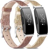 🌟 премиум [2 штуки] блестящие кожаные ремешки для fitbit inspire hr - стильные заменяемые ремешки для женщин и мужчин - розовое золото и золото логотип