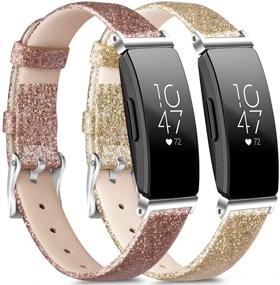img 4 attached to 🌟 Премиум [2 штуки] Блестящие кожаные ремешки для Fitbit Inspire HR - Стильные заменяемые ремешки для женщин и мужчин - Розовое Золото и Золото
