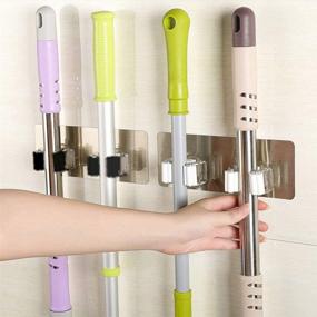 img 4 attached to 🧹 Self Adhesive Mop and Broom Holder Wall Mount - Broom Mop Hanger with Handle Holder and Organizer (Pack of 2)