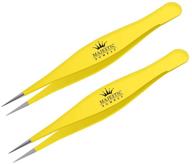 🔪 surgical precision tweezers for ingrown hair removal - needle nose pointed tweezers for splinters, ticks, and glass extraction - ideal for precision eyebrow and facial hair removal (yellow) logo