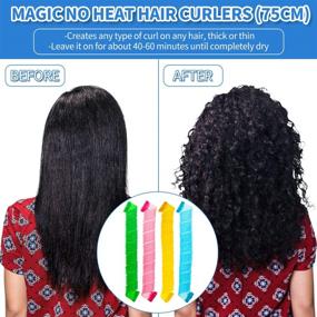 img 1 attached to 🌀 28pcs No Heat Hair Curlers Spiral Curls Heatless Magic Soft Curlers Set with 2 Styling Hooks for All Hairstyles (75cm, Assorted Colors)