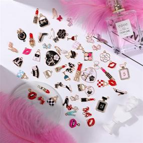 img 3 attached to 55 Pieces Assorted Enamel Charms for Women - Lipstick, Perfume, and Makeup Charm Pendants | DIY Jewelry Making Supplies for Necklaces, Bracelets, and Earrings