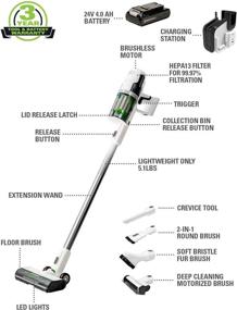 img 3 attached to 🔋 Greenworks 24V бесщеточный аккумуляторный пылесос-штатив с LED-подсветкой и 4 насадками - легкий и эффективный, включает 4Ah USB-C аккумулятор и стенное зарядное устройство (Зеленый)