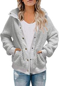 img 4 attached to Womens Winter Sherpa Fleece Buttoned Jacket Coat - Loose Long Sleeve Outwear by TECREW