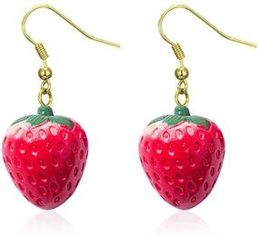 img 1 attached to 🍓 3D Strawberry Mushroom Earrings, Cute Red Fruit Strawberry Acrylic Earrings for Girls, Women, Teens | Christmas DIY Accessories | Simulation Fruit Accessories