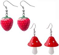 🍓 3d strawberry mushroom earrings, cute red fruit strawberry acrylic earrings for girls, women, teens | christmas diy accessories | simulation fruit accessories logo