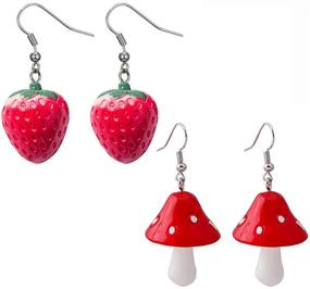 img 2 attached to 🍓 3D Strawberry Mushroom Earrings, Cute Red Fruit Strawberry Acrylic Earrings for Girls, Women, Teens | Christmas DIY Accessories | Simulation Fruit Accessories