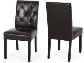 img 2 attached to 2-Piece Set of Chocolate Brown Gentry Bonded Leather Dining Chairs by Christopher Knight Home