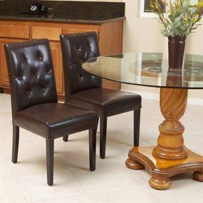 img 1 attached to 2-Piece Set of Chocolate Brown Gentry Bonded Leather Dining Chairs by Christopher Knight Home