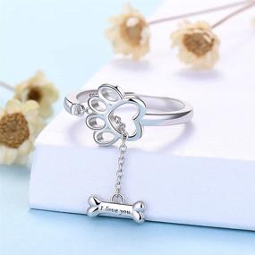 img 2 attached to 🐾 925 Sterling Silver Adjustable Paw Print Ring for Dog Lovers - Perfect Pet Jewelry Gift for Friends and Family