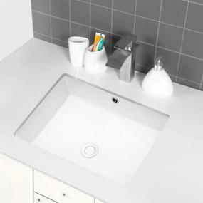 img 2 attached to 🚽 20"x14" Pure White Rectangular Undermount Bathroom Sink - Sarlai Porcelain Ceramic Lavatory Vanity Sink