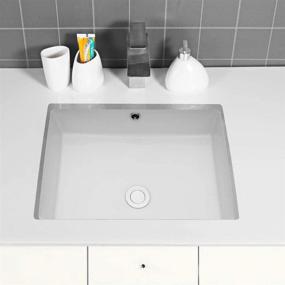 img 3 attached to 🚽 20"x14" Pure White Rectangular Undermount Bathroom Sink - Sarlai Porcelain Ceramic Lavatory Vanity Sink