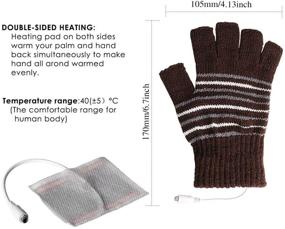 img 3 attached to USB Heated Gloves for Men and Women - 2 Pack, Mitten Design with USB 2.0 Power, Striped Heating Pattern, Knitting Wool, Fingerless, Washable, Laptop Gloves for Hands Warmth, Ideal Gift (Brown + Purple)