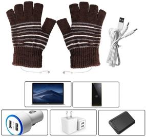 img 2 attached to USB Heated Gloves for Men and Women - 2 Pack, Mitten Design with USB 2.0 Power, Striped Heating Pattern, Knitting Wool, Fingerless, Washable, Laptop Gloves for Hands Warmth, Ideal Gift (Brown + Purple)