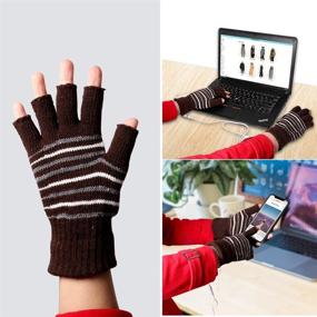 img 1 attached to USB Heated Gloves for Men and Women - 2 Pack, Mitten Design with USB 2.0 Power, Striped Heating Pattern, Knitting Wool, Fingerless, Washable, Laptop Gloves for Hands Warmth, Ideal Gift (Brown + Purple)
