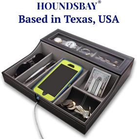 img 1 attached to 📱 HOUNDSBAY Navigator Large Dresser Valet Tray for Men with Watch Box, Jewelry Organizer, and Angled Charging Station - Grey