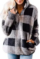 🧥 merokeety women's plaid sherpa fleece zip sweatshirt - long sleeve pullover jacket logo