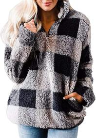 img 4 attached to 🧥 MEROKEETY Women's Plaid Sherpa Fleece Zip Sweatshirt - Long Sleeve Pullover Jacket