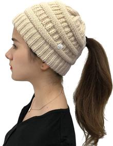 img 4 attached to Womens Ponytail Beanie Slouchy Skullcap Outdoor Recreation for Outdoor Clothing