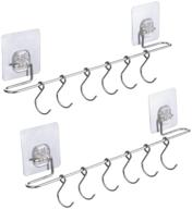 🔪 e-gtong 2-pack kitchen rail utensil rack - stainless steel wall mounted rail rack with sliding hooks - no drilling hanging hooks for kitchen, pot, pan, towel - 15.3 inch логотип