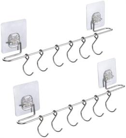 img 4 attached to 🔪 E-Gtong 2-Pack Kitchen Rail Utensil Rack - Stainless Steel Wall Mounted Rail Rack with Sliding Hooks - No Drilling Hanging Hooks for Kitchen, Pot, Pan, Towel - 15.3 Inch