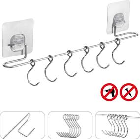 img 3 attached to 🔪 E-Gtong 2-Pack Kitchen Rail Utensil Rack - Stainless Steel Wall Mounted Rail Rack with Sliding Hooks - No Drilling Hanging Hooks for Kitchen, Pot, Pan, Towel - 15.3 Inch