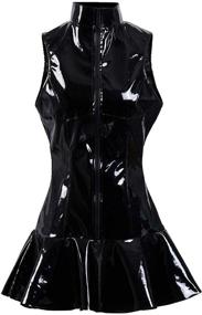 img 1 attached to 👗 Flaunt a Sensational Style - Women's Sleeveless Wet Look Latex PVC Skater Dress Clubwear