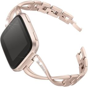 img 4 attached to Браслеты из нержавеющей стали bayite: великолепная замена для Fitbit Versa/Fitbit Versa Lite & SE/Fitbit Versa 2 с ринестонами в форме алмазных X-ссылок - модные аксессуары для женщин