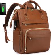 backpack charging business computer leather brown logo