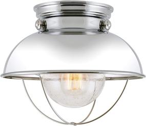 img 4 attached to 💡 Kira Home Bayside 11" Industrial Farmhouse Flush Mount Ceiling Light: Stylish Seeded Glass Shade, Chrome Finish