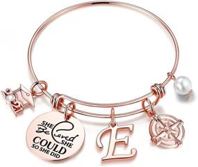 img 4 attached to Inspirational Graduation Gifts Bracelet - Hidepoo She Believed She Could So She Did Bangle 🎓 Charm Bracelet with Engraved Inspirational Compass Initial Charm - Perfect Friendship Graduation Gifts for Her 2021