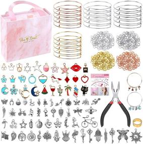 img 4 attached to 📿 300Pcs DIY Bangle Bracelets Making Kit - Thrilez Charm Bracelet Making Set with Expandable Bangles, Charms, Jump Rings, and Pliers - Jewelry Making Bangle Bracelets Set (Complete with Gift Box and Tools)