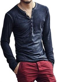 img 4 attached to Casual V Neck Button Sleeve Lightweight Men's Clothing in Shirts