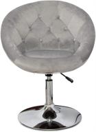 💄 impressions antoinette round tufted vanity chair - 360° swivel, modern makeup seat with stainless steel flat base and adjustable height (cool grey) логотип