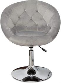 img 4 attached to 💄 Impressions Antoinette Round Tufted Vanity Chair - 360° Swivel, Modern Makeup Seat with Stainless Steel Flat Base and Adjustable Height (Cool Grey)