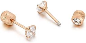 img 1 attached to 💎 Premium Unisex Flat Safety Screw Back Stud Earrings: Titanium Double Round Cubic Zirconia Cartilage Earrings for Toddlers and Girls - Sizes 3-6mm, Available in White Gold, Yellow Gold, Rose Gold, and Black