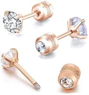 💎 premium unisex flat safety screw back stud earrings: titanium double round cubic zirconia cartilage earrings for toddlers and girls - sizes 3-6mm, available in white gold, yellow gold, rose gold, and black logo