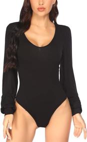 img 4 attached to 👗 Chigant Women's Long Sleeve Bodysuit V-Neck Leotard Jumpsuits Tops: Stylish, Comfortable, and Versatile