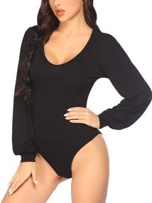 img 3 attached to 👗 Chigant Women's Long Sleeve Bodysuit V-Neck Leotard Jumpsuits Tops: Stylish, Comfortable, and Versatile