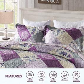 img 3 attached to ENJOHOS Queen 3-Piece Purple Quilt Coverlet Bedspread Set - Ultra Soft Boho Floral Patterned Bedding with 2 Pillow Shams (Purple Checkered Flower)