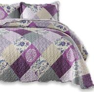 enjohos queen 3-piece purple quilt coverlet bedspread set - ultra soft boho floral patterned bedding with 2 pillow shams (purple checkered flower) logo