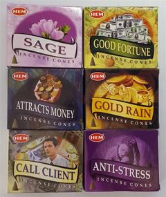 img 1 attached to 🌟 Enhance Wealth and Well-Being with HEM Cone Incense Scents Collection - Invite Prosperity, Good Fortune, Gold Rain, Stress Relief, Sage, and Attract Clients - 60 Cones!