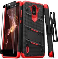 zizo bolt series nokia 3.1 c case: military grade drop tested with full glass screen protector, holster, and kickstand - black red logo