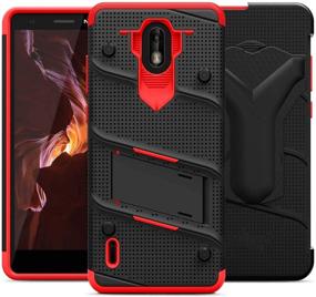 img 1 attached to ZIZO Bolt Series Nokia 3.1 C Case: Military Grade Drop Tested with Full Glass Screen Protector, Holster, and Kickstand - Black Red