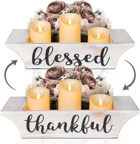 img 4 attached to 🏡 Thankful Blessed Rustic Home Decor Candle Holder Box: Elegant Table Centerpieces for Living Room, Farmhouse Style, White Washed with Flameless Candles. Perfect Housewarming Gift Idea!
