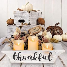 img 2 attached to 🏡 Thankful Blessed Rustic Home Decor Candle Holder Box: Elegant Table Centerpieces for Living Room, Farmhouse Style, White Washed with Flameless Candles. Perfect Housewarming Gift Idea!