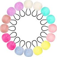 🎀 pom hair ties pompom ball elastic hair band set - fluffy ponytail holders for women, girls & kids (color set 1, 16 pieces) logo